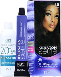 Coloração permanente em creme para cabelos, Com cistina e óleo de macadâmia, Selfie, 50g, Keraton, Nº 1.0 Preto