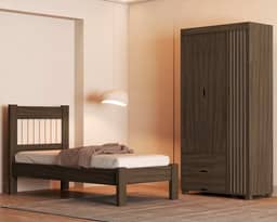 Jogo de Quarto Bela Cama Solteiro e Roupeiro em MDF (Chocolate)