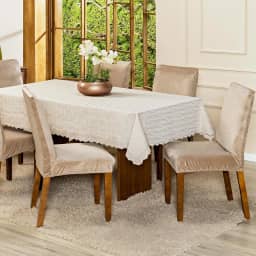 Kit com 6 Capas de Cadeira Jantar Lisa em Veludo Splendore Ajustável com Elástico - Tecido Suede Protetor Para Cozinha Toque Macio Aveludado (Bege)