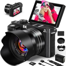Câmeras digitais 8K para fotografia - Câmera vlogging de foco automático de 88 MP para YouTube com tela flip de 3 polegadas 180° - Câmera de vídeo UHD para fotógrafo iniciante com zoom de 18X
