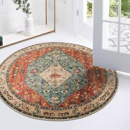 Lahome Tapete redondo tribal Boho - tapete persa pequeno redondo de 90 cm macio para quarto de entrada hall de entrada tapete lavável sem queda antiderrapante sofá tapete de berçário, ferrugem/azul-petróleo opaco