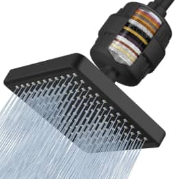 Voolan Chuveiro filtrado - Filtro de chuveiro de chuva luxuoso de 20 estágios para água dura para remover cloro e substâncias nocivas - Chuveiro quadrado de alta pressão de 15 cm (preto fosco)