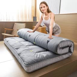 MAXYOYO Colchão Futon Triangular Cinza, Cinza, Poliéster, Espuma de Alta Densidade, Pelúcia, Twin, Versátil, Acolchoado, Respirável, Dobrável, Suporte Reforçado, Borda Alta, Tamanho Twin