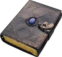 livro de feitiços livro de sombras, diário de grimório, livros de bruxaria, 200 antiguidades, borda de deckle, papel em branco, pedra semipreciosa, preto, lua tripla, terceiro olho, caderno de esboços