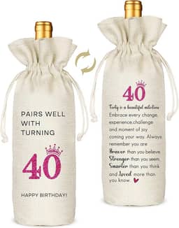 Presentes de aniversário de 40 anos para mulheres, presentes de aniversário de 40 anos para mulheres, saco de vinho, decoração divertida de festa de 40 anos, presentes de feliz aniversário, sacos de