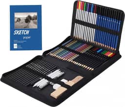 Conjunto de 71 peças de material de artes e kit de desenho - Conjunto completo de lápis de arte: Grafite, colorido, metálico, carvão, aquarela, apontador, borracha e muito mais