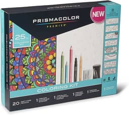Prismacolor Lápis Premier Soft Core Kit de Livro de Colorir para Adultos com Liquidificador, Marcador de Ilustração, Borracha, Apontador e Livro de Colorir, 25 Peças