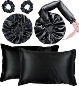 Kit Touca Difusora Dupla + Touca Dormir + 2 Fronhas + 2 Xuxinhas (Preto)
