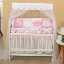 Kit 12 Peças Protetor e Saia de Berço Nuvem Chuvinha Enxoval para Bebê