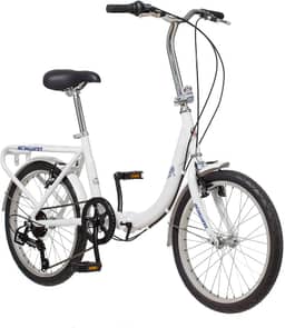 Schwinn Bicicleta dobrável, preta, titânio ou branca, bicicleta de 50 cm para adultos e crianças, 7 velocidades, estrutura dobrável de alumínio leve, suporte traseiro integrado, freios lineares