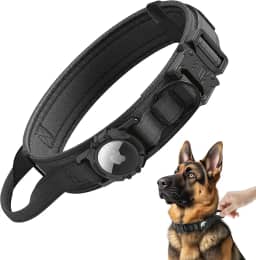 Coleira tática Airtag [preta, G], coleira de cachorro militar com etiqueta de ar resistente, coleira de cachorro com GPS ajustável para AirTag com suporte Apple AirTag e alça de controle para cães médios e grandes