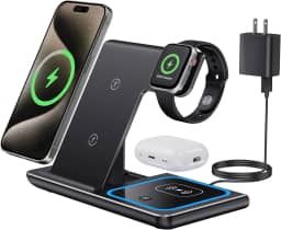 QTlier Carregador sem fio, dobrável, 3 em 1, estação de carregamento rápido de 15 W com certificação Qi para AirPods/Apple Watch se/6/5/4/3/2/1, suporte de carregamento para iPhone 12/11/11pro/X/XS/XR/Xs Max/8/8 Plus/Samsung (preto)
