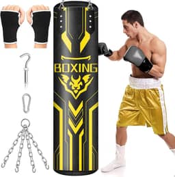 Saco de pancada de pendurar para adultos, conjunto de sacos de boxe pesado de couro PU de 1,2 m, bolsa pendurada, equipamento de boxe para MMA, karatê, kickboxing, boxe, academia em casa