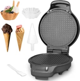 Baker's Friend Máquina De Fazer Casquinha De Waffle Com Controle De Escurecimento, Máquina De Fazer Tigela De Waffle Antiaderente, Máquina De Fazer Casquinha De Sorvete De 7,5', Máquina De Waffle F