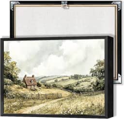 Pôster vintage rústico em tela com paisagem de casa de campo, arte de parede, arte rural de flores silvestres, pinturas para casa, sala de estar, quarto, decoração de parede 30,5 x 40,6 cm, sem