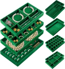 Bandejas organizadoras de joias para gavetas, conjunto de 12 peças empilháveis de inserções de armazenamento de joias, expositor para organização de joias, brincos, anéis, colares, pulseiras, cômoda e