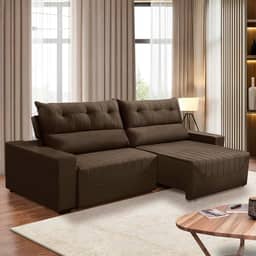 Sofá Retrátil e Reclinável 5 Lugares 3,00m Antonella Veludo Marrom Adonai Estofados
