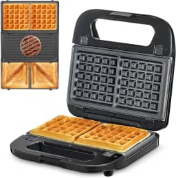 Reemix Máquina de waffle, grelha e sanduíche 3 em 1, prensa Panini e ferro de waffle, preto