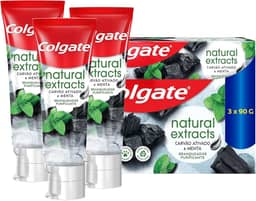 Colgate Creme Dental Vegano Natural Extracts Carvão e Menta, Dentes Mais Brancos, Sem Gluten, Com Flúor, 90g - 3 unidades