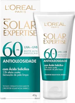 L'Oréal Paris Solar Expertise Protetor Solar Facial Antioleosidade FPS60 Efeito Matte com Ácido Salicílico, Alta Proteção de Amplo Espectro, Sem Cor, 40g