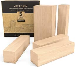 ARTEZA Blocos de talha de tília, conjunto de 5, um 10 x 5 x 5 cm e quatro 10 x 2 cm, blocos de madeira para esculpir, artesanato, talhar