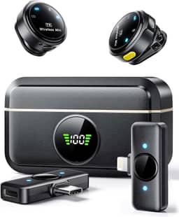 Microfone de lapela sem fio para iPhone/Android Suphyee, microfones de lapela com plugue Lightning/USB-C Plug-Play, alcance de 4,5 m, microfone condensador omnidirecional para gravação de vídeo