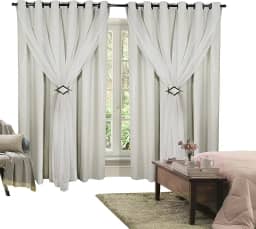 Cortina Corta Luz 4,00m X 2,60m 100% Blackout Com Voil Branco Para Sala Ou Quarto Varão Simples