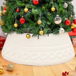 Gola de árvore de Natal tricotada branca, saia redonda para árvore de Natal de 71 cm, anel de árvore de Natal boho para decoração de casa, capa de base dobrável para árvore artificial de