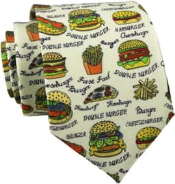 Gravatas Divertidas para Homens Meninos Estampa Animal Engraçada Halloween Gravata Impressa Artesanal, Hambúrgueres, tamanho �nico