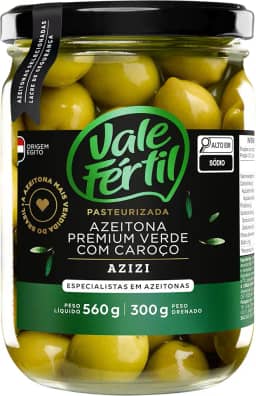 Azeitonas Verdes Premium Azizi Vale Fértil Vidro 300g