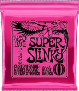 Cordas para guitarra elétrica Ernie Ball Super Slinky, revestimento de níquel, calibre 9-42