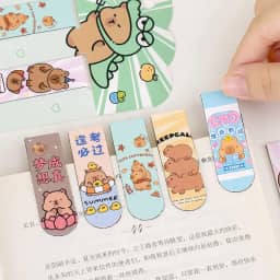Kit 12 Marcadores de Página Magnéticos CAPIVARA Frente e verso estampas diferentes. Páginas de livros, cadernos e planner Holográfico
