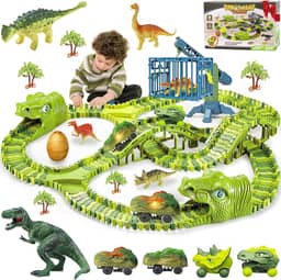 Pista Dinossauro Track Cars com Looping e Acessórios 279 Peças + Carrinho, Criar um Dinossauro World, Pista flexível Race Tracks, Brinquedos de dinossauro Meninos Aniversário Gift
