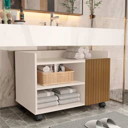 gabinete multiuso com rodízios nichos e gaveta ripado de chão para banheiro (off/ripado)