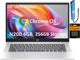 HP Laptop Chromebook 14 Business & Students (Intel Pentium N6000 de 4 núcleos, 4 GB de RAM, armazenamento de 256 GB (128 GB UFS+cartão SD de 128 GB), antirreflexo de 14 polegadas), bateria de longa