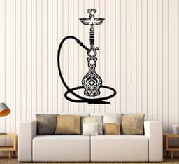 Decalque de parede de vinil fumar narguilé fumando café adesivos grande decoração (1060ig) preto
