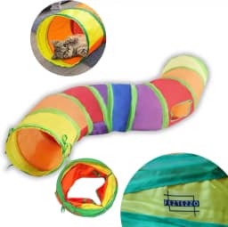 Brinquedo Túnel Interativo para Gatos Pets em S, Labirinto,Dobrável, 123cm, Com Saídas Laterais, Colorido, Ideal Para Diversão, Exercícios e Atividades - FEZTEZZO