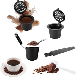 Cápsulas Reutilizáveis Recarregável Kit com 3 • MTS • Compatível Cafeteiras Nespresso • Polipropileno PP e Filtro Aço Inox + Colher de Medida + Pincel de Limpeza • Tampa Click e Vedação • Ecológico