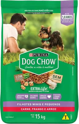 Purina Ração Dog Chow Para Cães Filhotes De Raças Pequenas Sabor carne, frango, fruta e leite - 15Kg Para Todas Pequeno Filhotes - Sem Corante (Embalagem pode variar)
