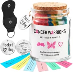 Tioncy 90 mensagens de conscientização sobre o câncer de mama em um frasco, presentes motivacionais para pacientes com câncer de mama, mensagens inspiradoras diárias em um pote com moeda de abraço de