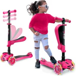 Patinete Infantil Hurtle 2 em 1 Rosa com Assento Retrátil e Luzes LED, Scooter de 3 Rodas Ajustável para Meninas 1-14 Anos, Estável e Seguro, HURFS66