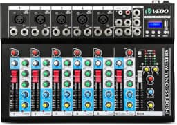 VDA107L Mixer de Áudio Profissional 7 Canais,Bluetooth 5.0, USB Phantom Power 48V Placa Som Digital com 6 Modos Efeito, Ideal para Shows ao Vivo Casamentos Podcasts Transmissões e Gravação em Estúdio