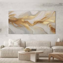 Quadro Decorativo para Sala Quarto Hall 130x70 Abstrato Dourado Luxo Horizontal Grande Decoração Parede Tela