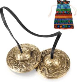Boao Sinos tibetanos Tingsha de meditação com sinos de meditação com cordão tibetano, sinos de sino de meditação de 6,3 cm, para instrumento de percussão (2 dragões com sino em relevo)