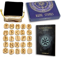 WICCSTAR Conjunto de pedras runas. 25 peças gravadas com 5 layouts diferentes e livreto de significado de runas