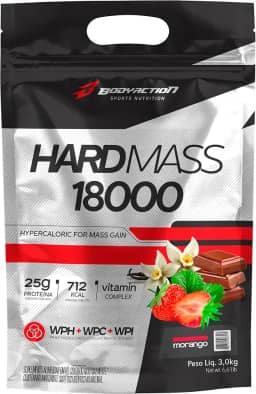 Hard Mass 18000 3Kg Hipercalórico Sabor Morango Bodyaction