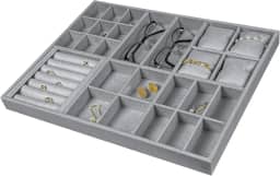 Reluz Art Organizador Para Joias Gaveta Veludo Para Acessórios, Relógios, Anéis, Óculos e Colares (45 x 35 x 3,5cm, Cinza)