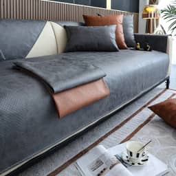 vctops Capa de sofá de couro sintético vintage à prova d'água capa de sofá seccional antiderrapante capa de sofá para cães, crianças, protetor de móveis de animais de estimação (cinza, 43" x 94")