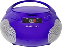 Philco Boombox Leitor de Cd Portátil com Alto-Falantes e Rádio Am Fm | Leitor de Cd Purple Boom Box Compatível com Cd-R/Cd-Rw e Cd de Áudio | Entrada Auxiliar de 3,5 Mm | Som Estéreo | Visor LED | Ac/