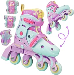 Roller Derby Switch Skates for Beginners, 2 in 1 Adjustable Skates Convert from Learn Mode to Inline Skates for Toddlers, Kids